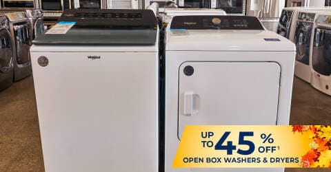 Up to 45% off.1 open box washers and dryers.