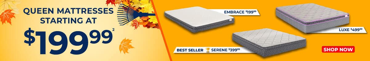 Queen mattresses starting at 199.99.2. Embrace $199.99, Best seller Serene 399.99, Luxe $499.99. Shop now.