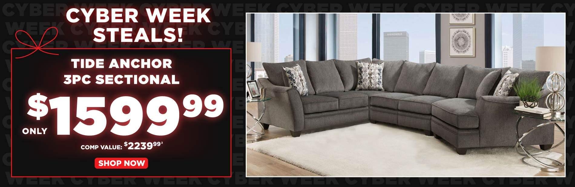 Cyber Week Steals! Tide Anchor 3pc Sectional only $1599.99 comp value $2239.99.2. Shop Now